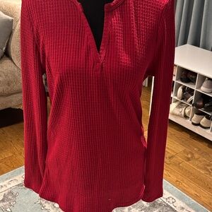 Elegant Red Long Sleeve Waffle Knit Top